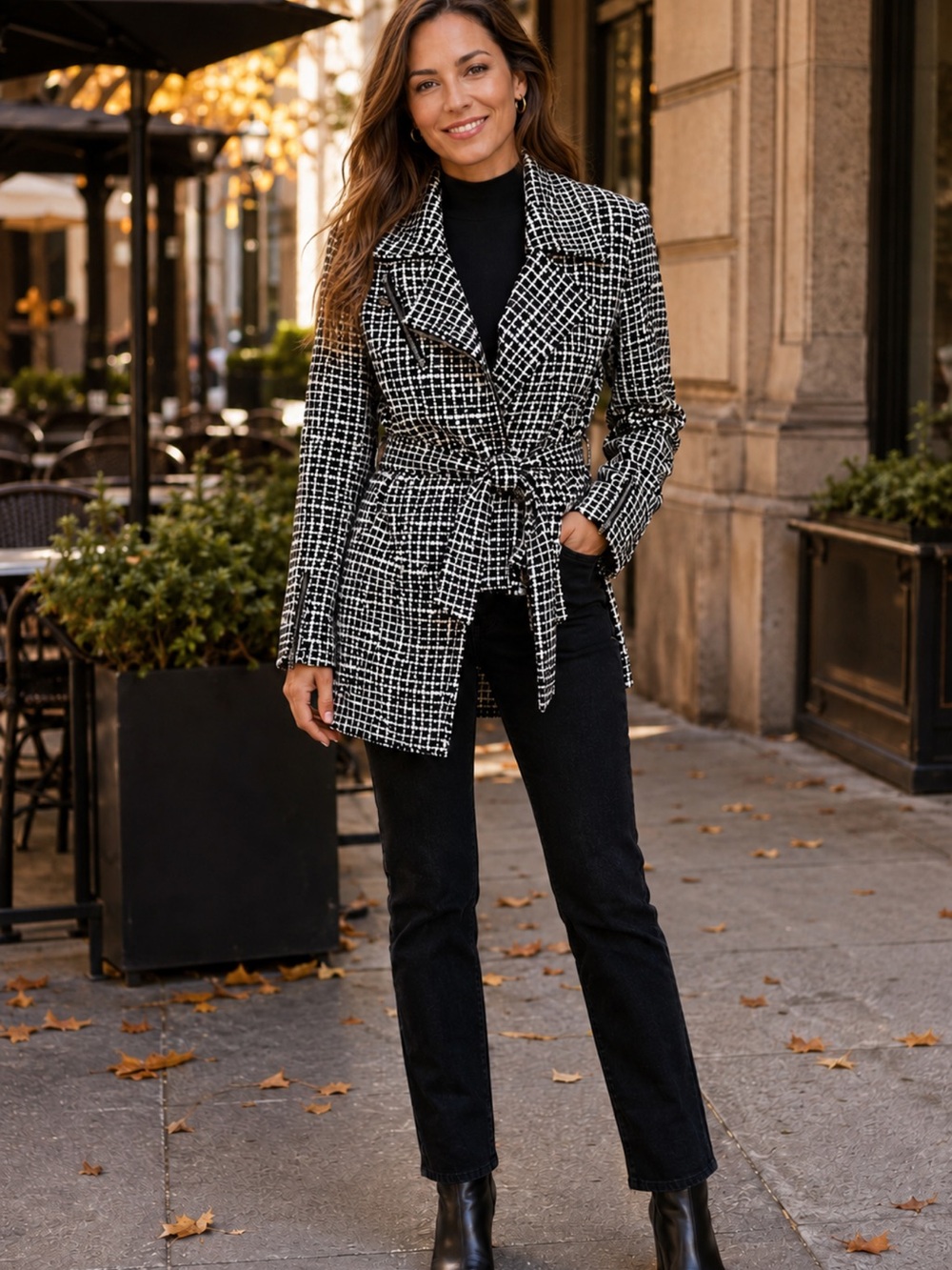 RICKI'S Black and White Checked Trench Coat